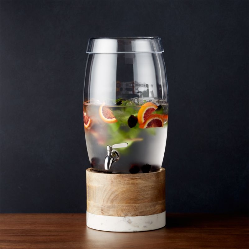 Marin 2.7-Gallon Glass Drink Dispenser with Wood and Marble Stand