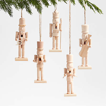 Wood Nutcracker Christmas Tree Ornaments, Set of 5