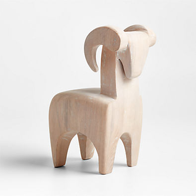 View White Wood Ram Sculpture 9.5" details