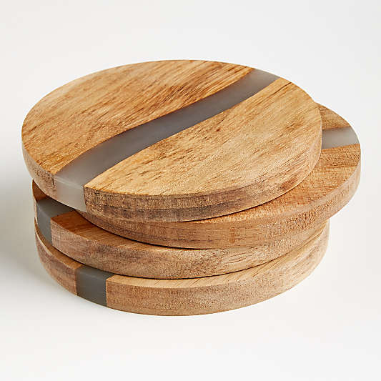 Wood and Resin Coasters, Set of 4