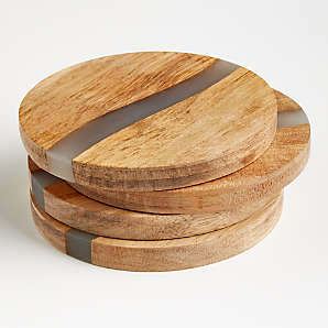 Rustic Farmhouse Acacia Wood & Marble Coasters • Chicago Bar Store