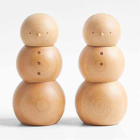 Wood Snowman Salt and Pepper Mill Grinders