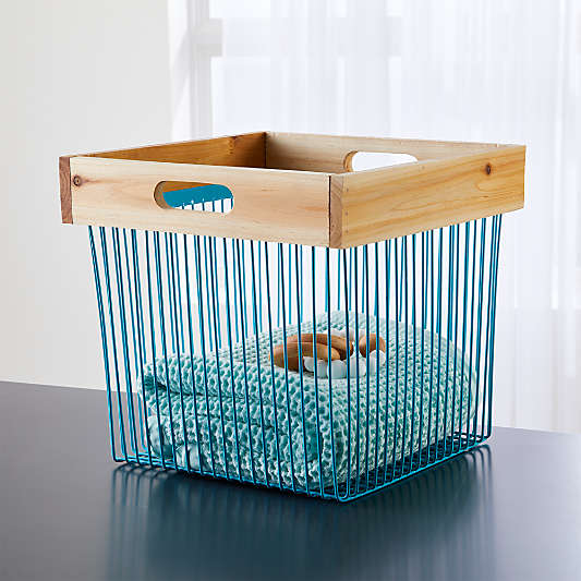 Wood and Wire Aqua Cube Bin