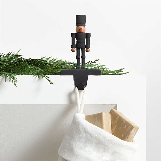 Zinc and Wood Nutcracker Holiday Stocking Holder