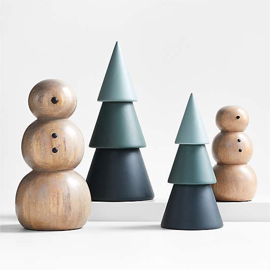 Green Holiday Winter Fir Wood Tree Sculptures