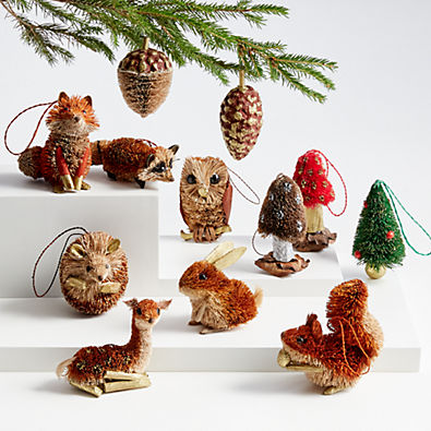 View Woodland Animal Buri Christmas Tree Ornaments, Set of 12 details