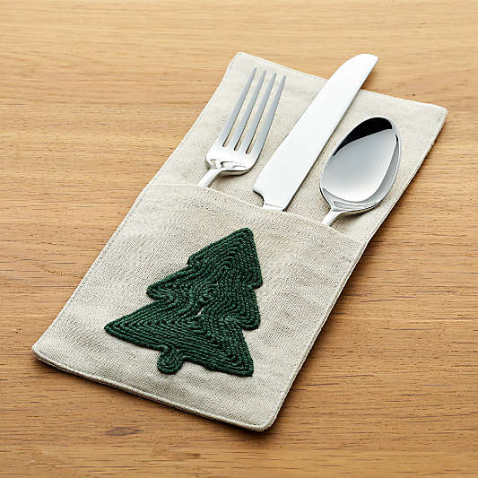 Woodland Trees Embroidered Flatware Pouch