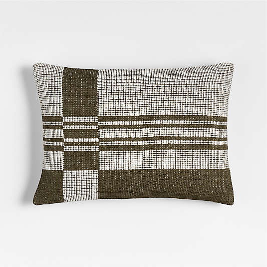 Wool and Linen Blend Plaid 22"x15" Burnt Green Throw Pillow