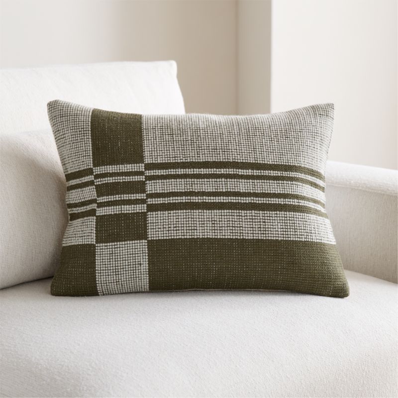 Wool and Linen Blend Plaid 22"x15" Burnt Green Throw Pillow Cover - image 1 of 7