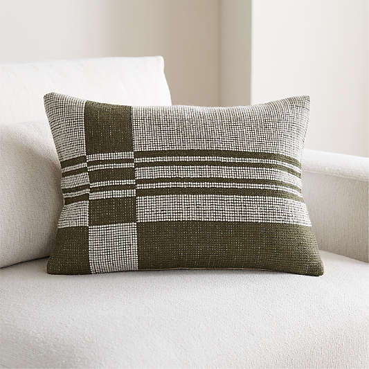 Wool and Linen Blend Plaid 22"x15" Burnt Green Throw Pillow Cover