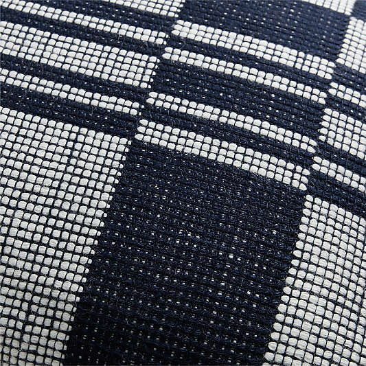 Wool/Linen Plaid 22"x15" Deep Indigo Throw Pillow with Feather Insert