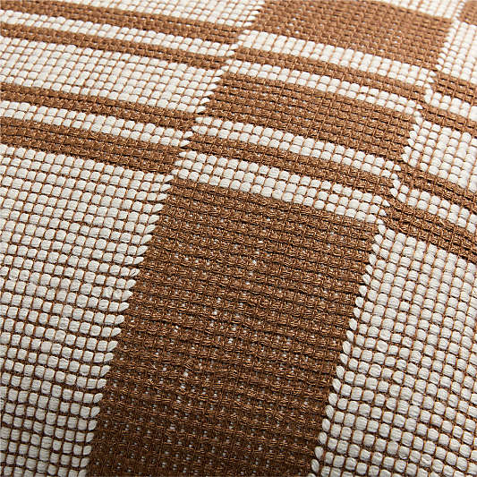 Wool/Linen Plaid 22"x15" Maple Brown Throw Pillow with Feather Insert