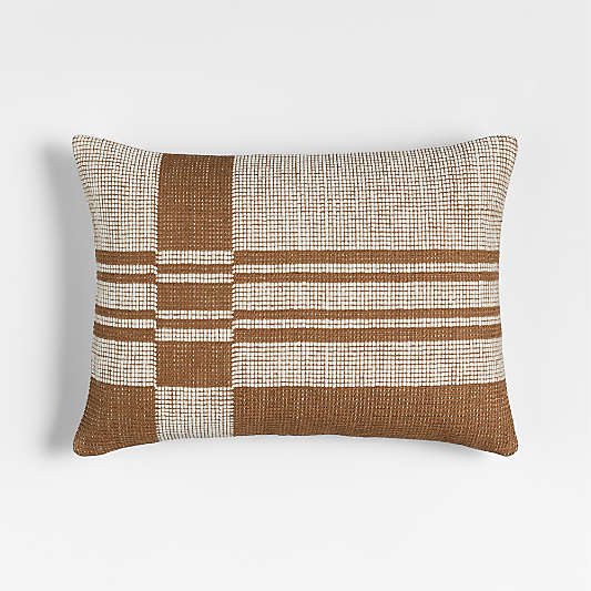 Wool and Linen Blend Plaid 22"x15" Maple Brown Throw Pillow Cover