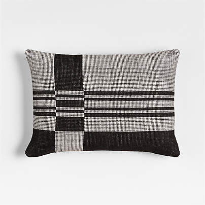 Wool/Linen Plaid 22"x15" Midnight Navy Throw Pillow with Feather Insert