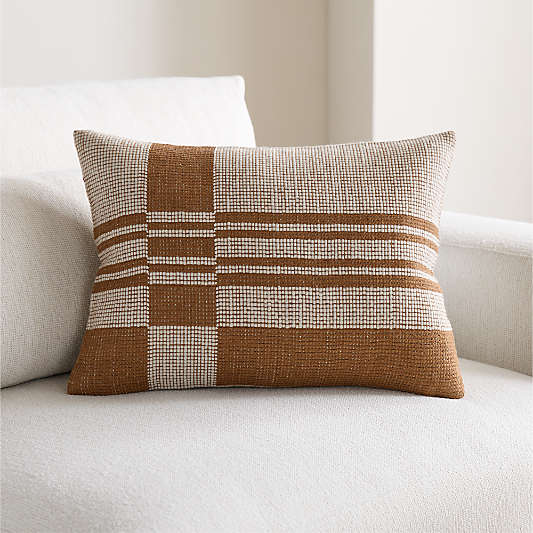 Wool and Linen Blend Plaid 22"x15" Maple Brown Throw Pillow Cover