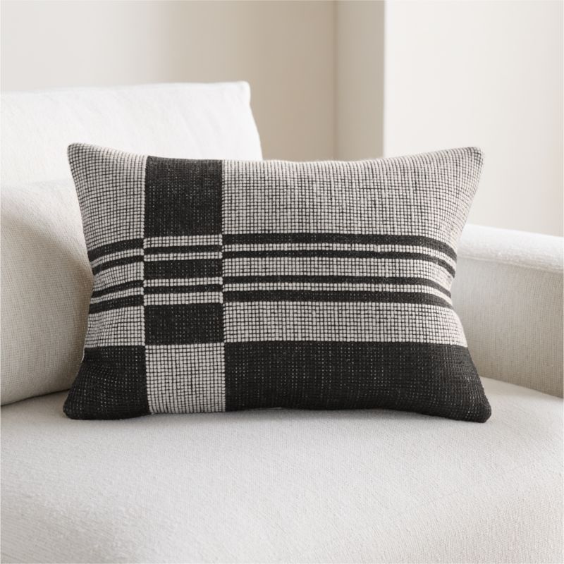 Wool and Linen Blend Plaid 22"x15" Midnight Navy Throw Pillow Cover - image 1 of 6