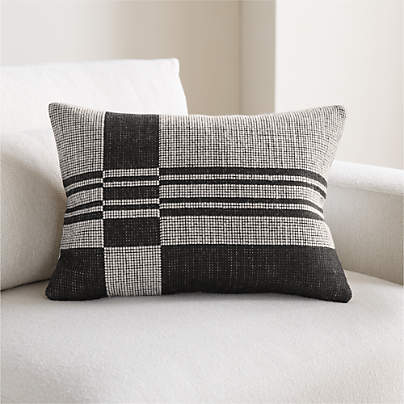 Wool and Linen Blend Plaid 22"x15" Midnight Navy Throw Pillow Cover