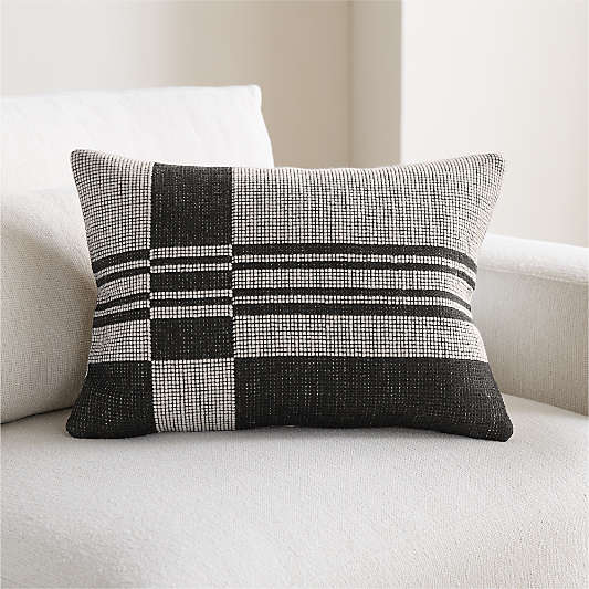 Wool and Linen Blend Plaid 22"x15" Midnight Navy Throw Pillow Cover