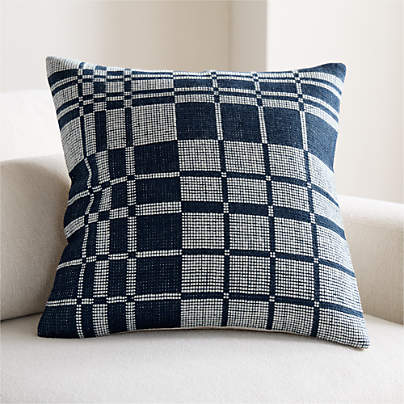 Wool and Linen Blend Plaid 23"x23" Deep Indigo Throw Pillow Cover