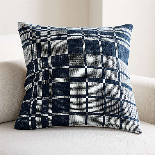 Wool and Linen Blend Plaid 23"x23" Deep Indigo Throw Pillow Cover