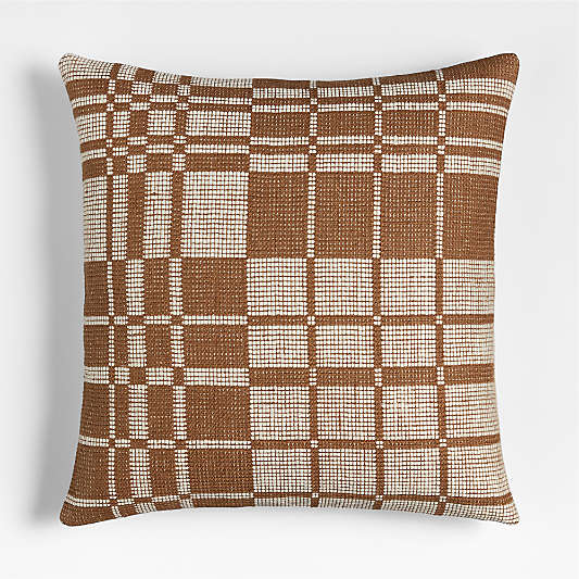 Wool and Linen Blend Plaid 23"x23" Maple Brown Throw Pillow