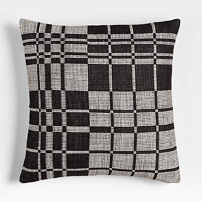 Wool/Linen Plaid 23"x23" Midnight Navy Throw Pillow with Feather Insert