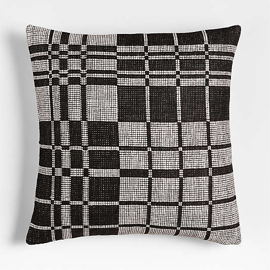 Wool and Linen Blend Plaid 23"x23" Midnight Navy Throw Pillow Cover