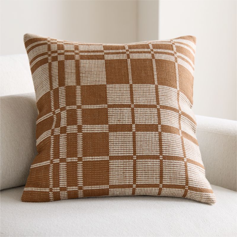 Wool and Linen Blend Plaid 23"x23" Maple Brown Throw Pillow Cover - image 1 of 6
