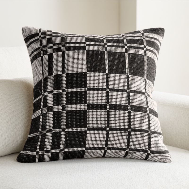 Wool and Linen Blend Plaid 23"x23" Midnight Navy Throw Pillow Cover - image 1 of 5