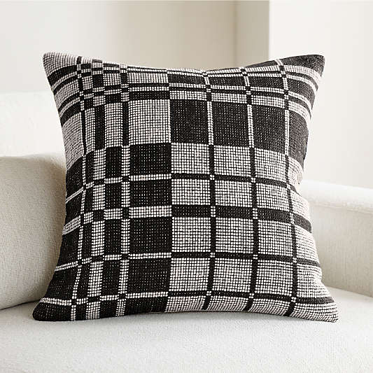 Wool and Linen Blend Plaid 23"x23" Midnight Navy Throw Pillow Cover