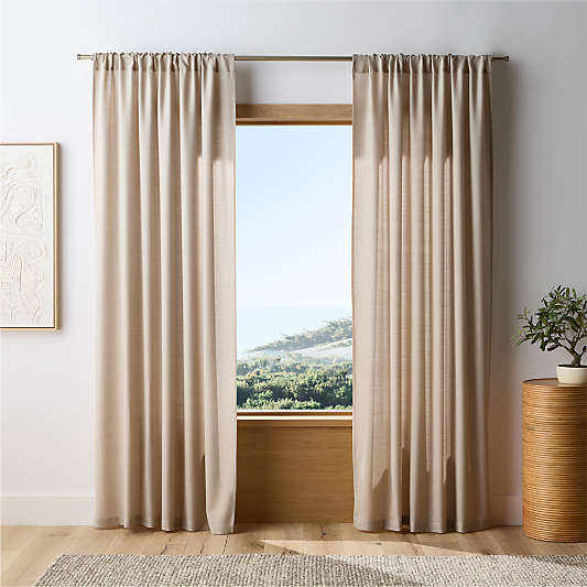 Natural Taupe Wool Sheer Window Curtain Panels