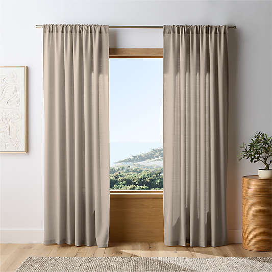 Natural Taupe Wool Sheer Window Curtain Panels
