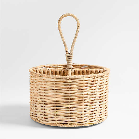 Woven Fiber 8" Flatware Caddy with Handle