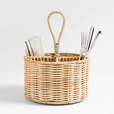 View Woven Fiber 8" Flatware Caddy with Handle details