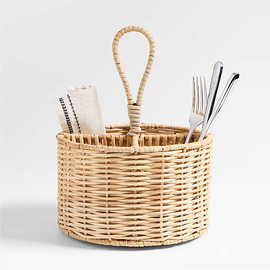 Woven Fiber 8" Flatware Caddy with Handle