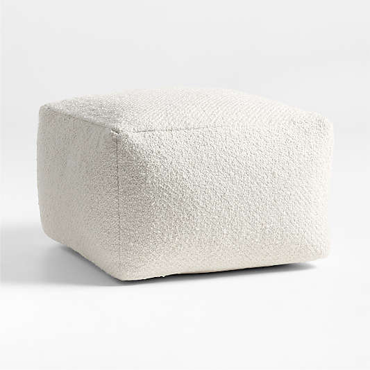 Woven Solid Arctic Ivory Performance 22"x22" Pouf Ottoman