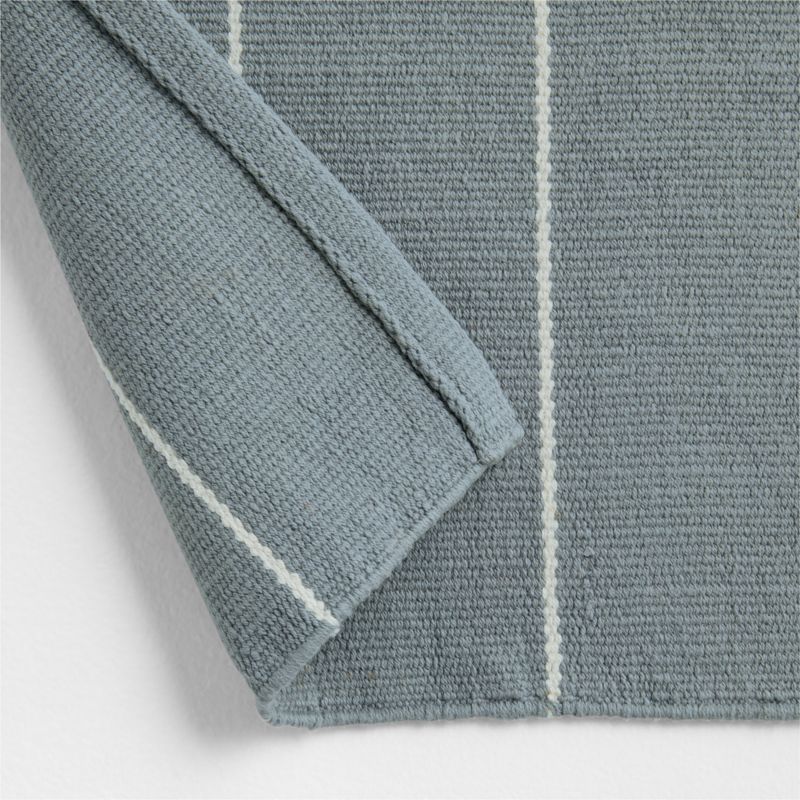 Woven Stripe Organic Cotton Mist Blue and Crisp White Bath Mat 24"x64" - image 1 of 4