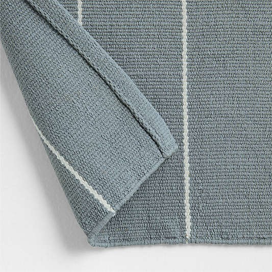 Woven Stripe Organic Cotton Mist Blue and Crisp White Bath Mat 24"x64"