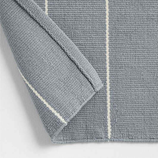 Woven Stripe Organic Cotton Mist Blue and Crisp White Bath Mat 24"x64"