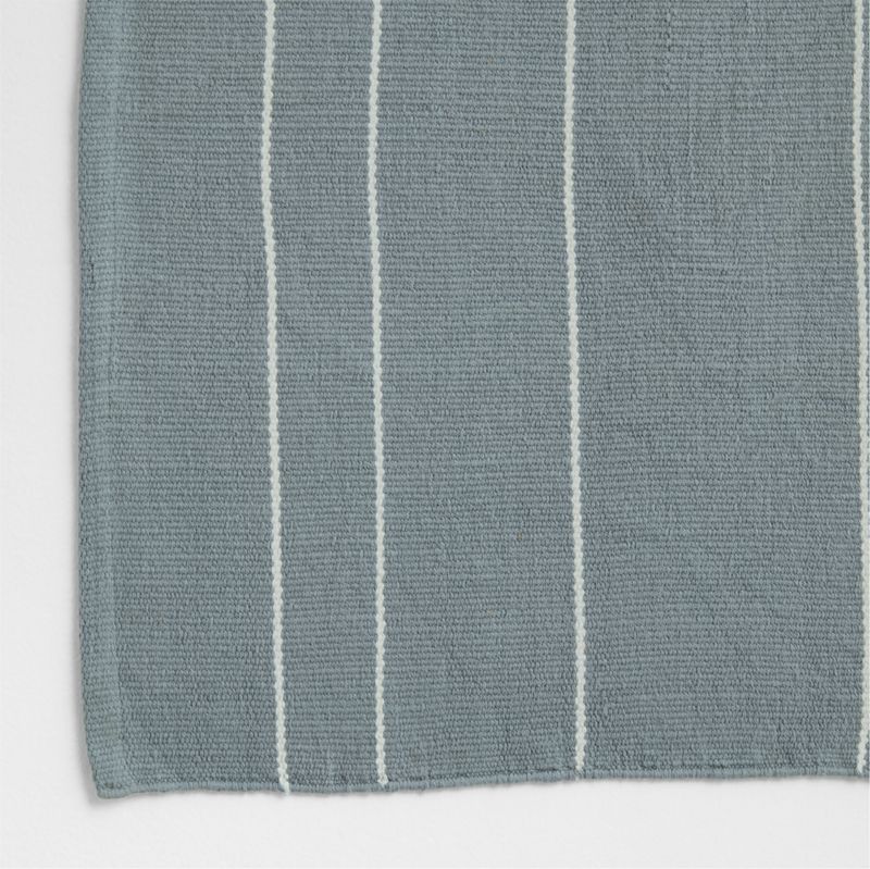 Woven Stripe Organic Cotton Mist Blue and Crisp White Bath Mat 24"x64" - image 2 of 4