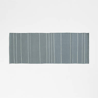 Woven Stripe Organic Cotton Mist Blue and Crisp White Bath Mat 24"x64"