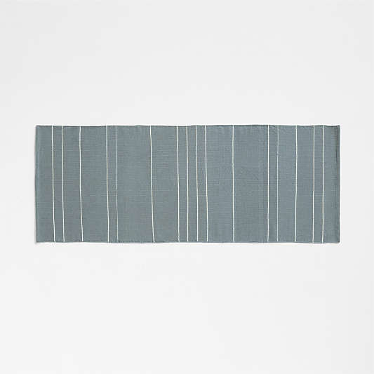 Woven Stripe Organic Cotton Mist Blue and Crisp White Bath Mat 24"x64"