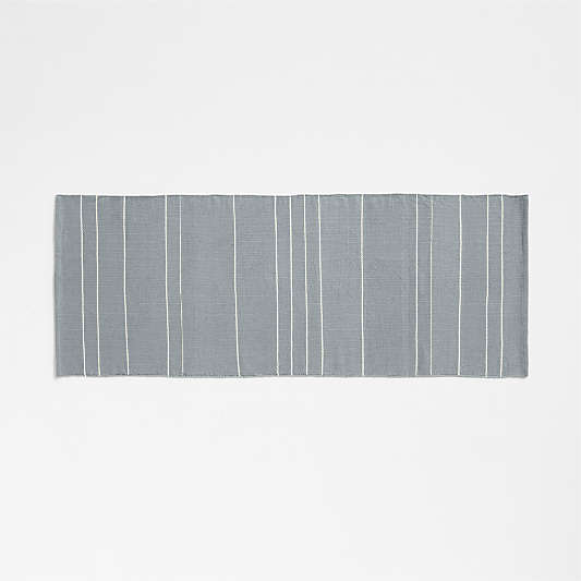 Woven Stripe Organic Cotton Mist Blue and Crisp White Bath Mat 24"x64"
