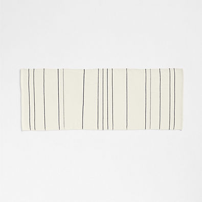 View Woven Stripe Organic Cotton Artic Ivory and Storm Grey Bath Mat 24"x64" details