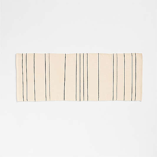 Woven Stripe Organic Cotton Artic Ivory and Storm Grey Bath Mat 24"x64"