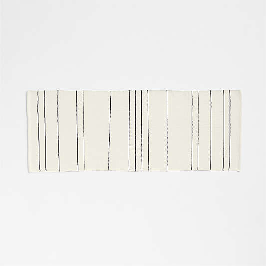 Woven Stripe Organic Cotton Artic Ivory and Storm Grey Bath Mat 24"x64"