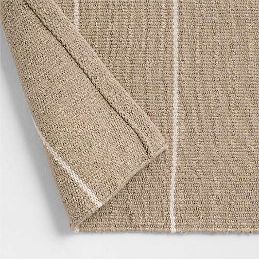 Woven Stripe Organic Cotton Natural Taupe and Crisp White Bath Mat 24"x64"