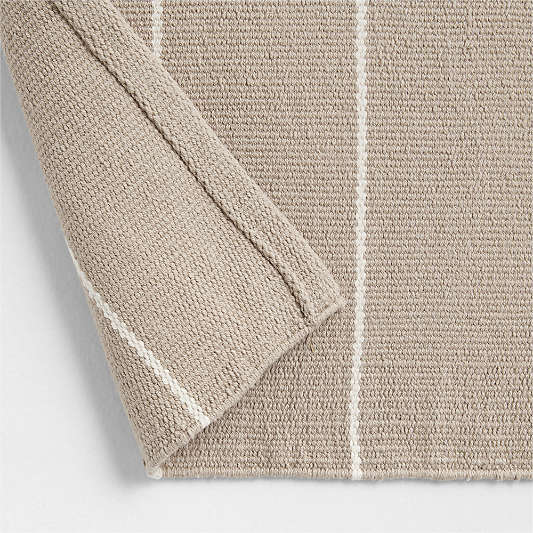 Woven Stripe Organic Cotton Natural Taupe and Crisp White Bath Mat 24"x64"