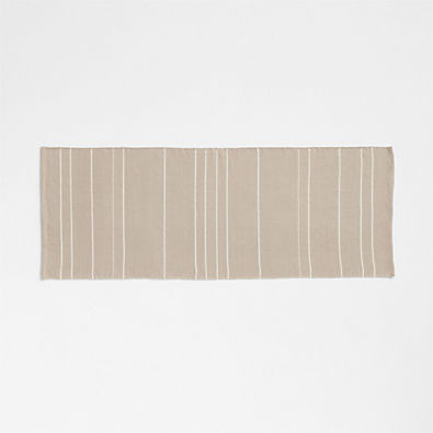 View Woven Stripe Organic Cotton Natural Taupe and Crisp White Bath Mat 24"x64" details