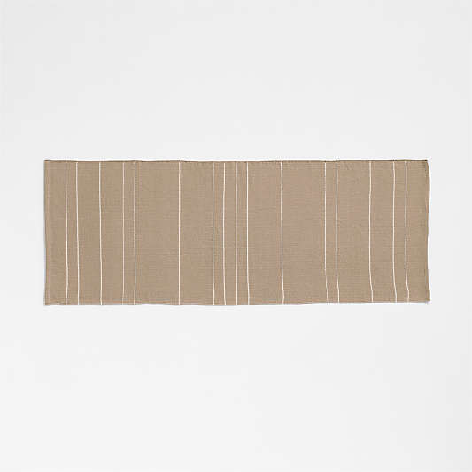 Woven Stripe Organic Cotton Natural Taupe and Crisp White Bath Mat 24"x64"
